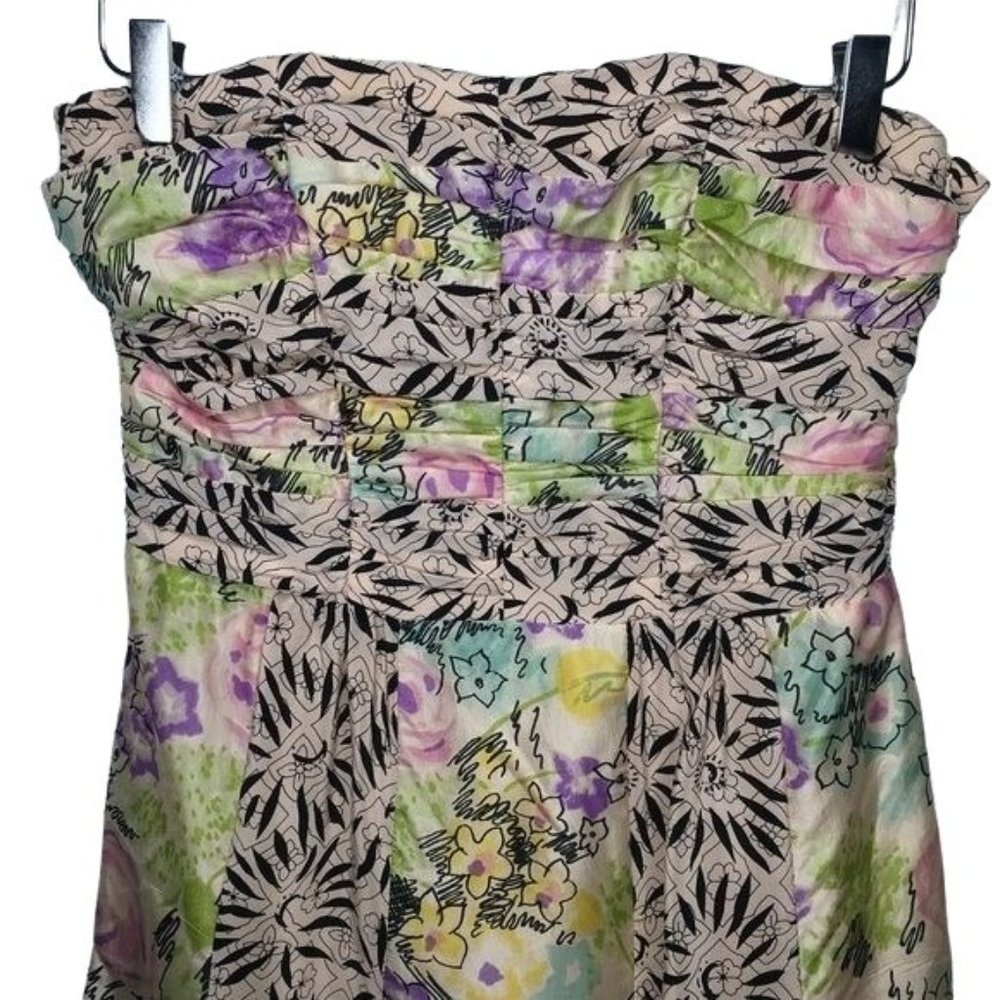 NANETTE LAPORE Strapless Silk Black Pink multi Ladies Dress Size 6 - Picture 5 of 7